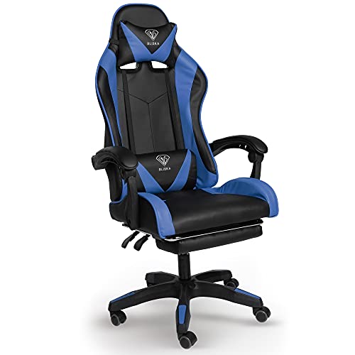 Trisens Gaming-Stuhl mit Fußstützen - Bürostuhl ergonomisch stufenlos einstellbar - Gamer Chefsessel, Computer Office Chair, Schreibtischstuhl, Büro Stuhl, Farbe:Schwarz/Blau von Trisens