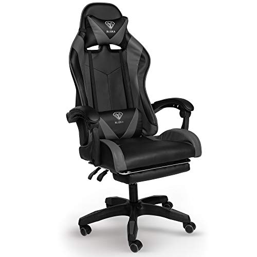 Trisens Gaming-Stuhl mit Fußstützen - Bürostuhl ergonomisch stufenlos einstellbar - Gamer Chefsessel, Computer Office Chair, Schreibtischstuhl, Büro Stuhl, Farbe:Schwarz/Grau von Trisens