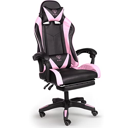 TRISENS Gaming-Stuhl mit Fußstützen - Bürostuhl ergonomisch stufenlos einstellbar - Gamer Chefsessel, Computer Office Chair, Schreibtischstuhl, Büro Stuhl, Farbe:Schwarz/Rosa von TRISENS