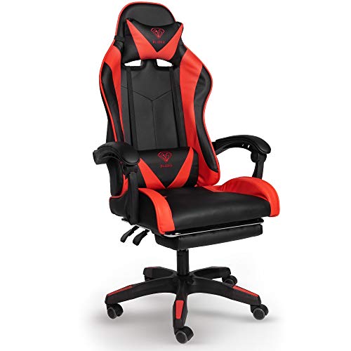 Trisens Gaming-Stuhl mit Fußstützen - Bürostuhl ergonomisch stufenlos einstellbar - Gamer Chefsessel, Computer Office Chair, Schreibtischstuhl, Büro Stuhl, Farbe:Schwarz/Rot von Trisens