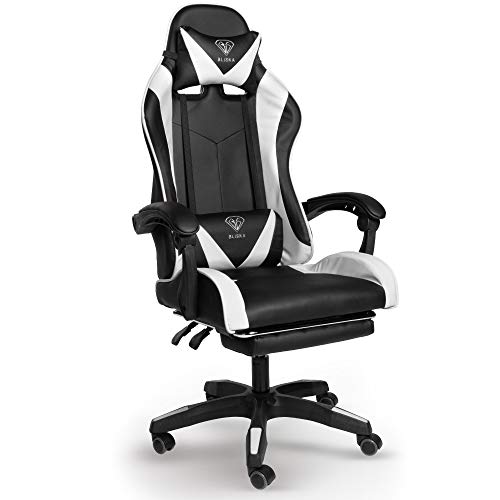 Trisens Gaming-Stuhl mit Fußstützen - Bürostuhl ergonomisch stufenlos einstellbar - Gamer Chefsessel, Computer Office Chair, Schreibtischstuhl, Büro Stuhl, Farbe:Schwarz/Weiß von Trisens