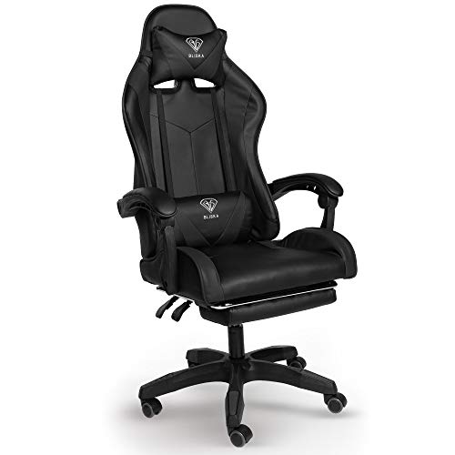 Trisens Gaming-Stuhl mit Fußstützen - Bürostuhl ergonomisch stufenlos einstellbar - Gamer Chefsessel, Computer Office Chair, Schreibtischstuhl, Büro Stuhl, Farbe:Schwarz von Trisens