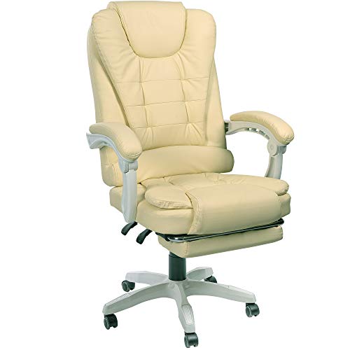 Bürostuhl mit Fußstütze und flexiblen 3-Punkt-Armlehnen - Schreibtischstuhl im Lederoptik-Design - ergonomischer Bürosessel mit verstellbaren Rückenlehne für gesündere Sitzhaltung, Farbe:Beige von TRISENS