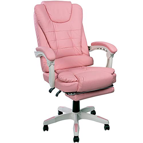 TRISENS Bürostuhl mit Fußstütze und flexiblen 3-Punkt-Armlehnen - Schreibtischstuhl im Lederoptik-Design - ergonomischer Bürosessel mit verstellbaren Rückenlehne für gesündere Sitzhaltung, Farbe:Rosa von TRISENS