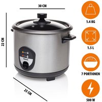 Elektrischer Reiskocher Edelstahl 1,5 Liter, Warmhaltefunktion - 500 Watt von Tristar