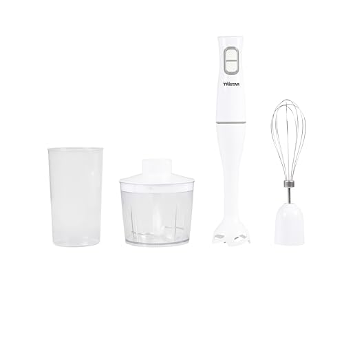 Tristar Handmixer Set – 350 W – Extralanger Stab – Stabmixer – Zerkleinerer – Messbecher – Schneebesen – Weiß –MX-4851 von Tristar