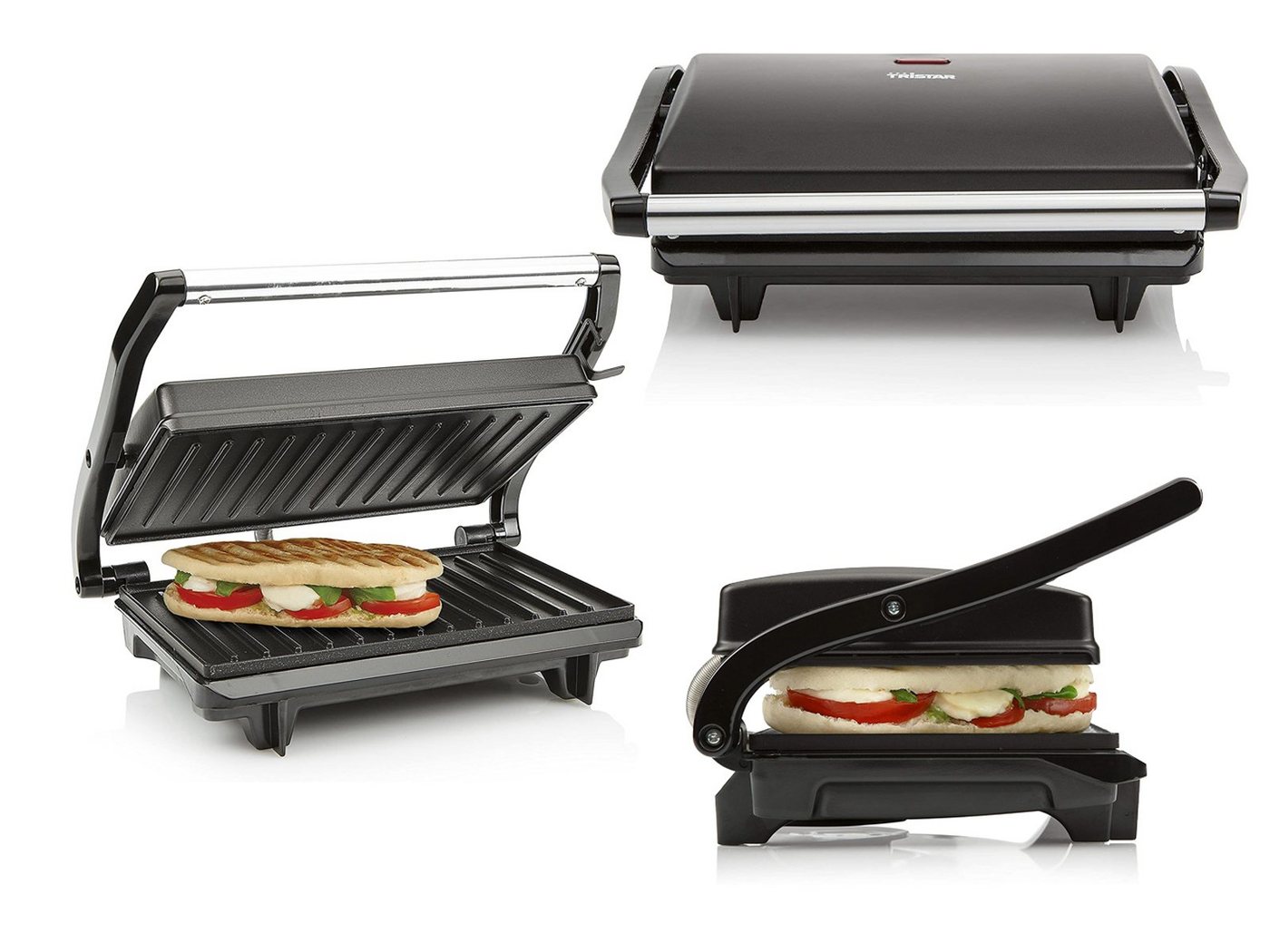 Tristar Kontaktgrill, 700 W, Elektro Low fat Indoorgrill klein Panini Multigrill Snackmaker 22x14cm von Tristar