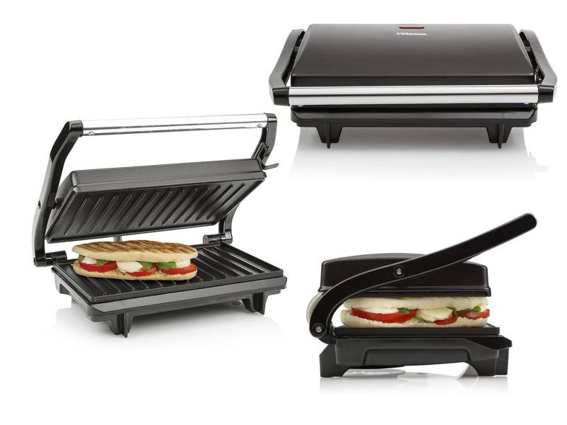 Tristar Kontaktgrill, 700 W, Elektro Low fat Indoorgrill klein Panini Multigrill Snackmaker 22x14cm von Tristar