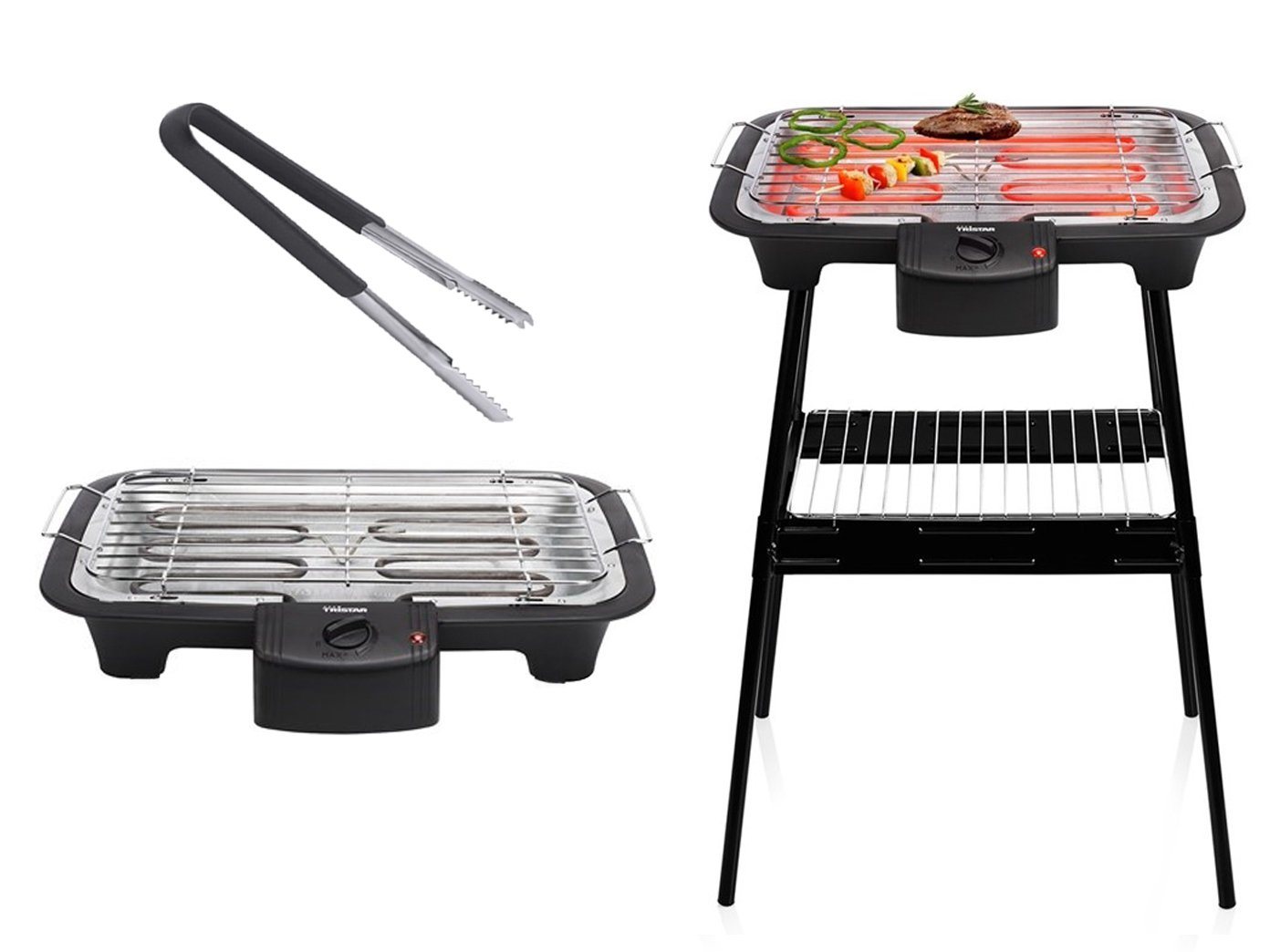 Tristar Elektro-Standgrill, 2000 W, Tischgrill Garten-Grill elektrischer Camper Camping-Grill & Grillzange von Tristar