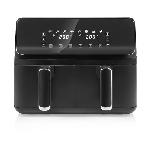 Tristar digitale Heißluftfritteuse mit Doppelkorb - 2 x 4 L Fassungsvermögen - 2700 W - 8 Programme - Temperatur pro Korb einstellbar, Blacks, FR-9026, Schwarz von Tristar