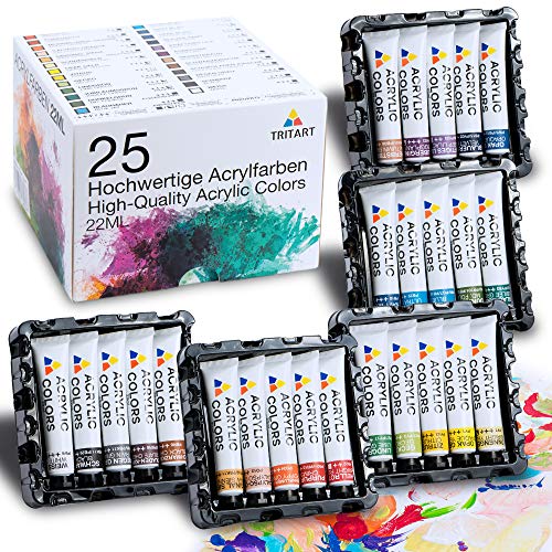 Tritart Acryl-Farben-Set HOCHPIGMENTIERT | 25 x 22ml Malfarben Tuben | Acrylic Paint von Tritart