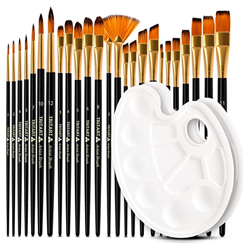 Tritart Pinselset 25 Stück - Pinsel Set aus Synthetik - Pinsel Acrylfarbe Aquarell - Pinselset Acrylfarben - Acryl Brush Set Ölmalerei von Tritart