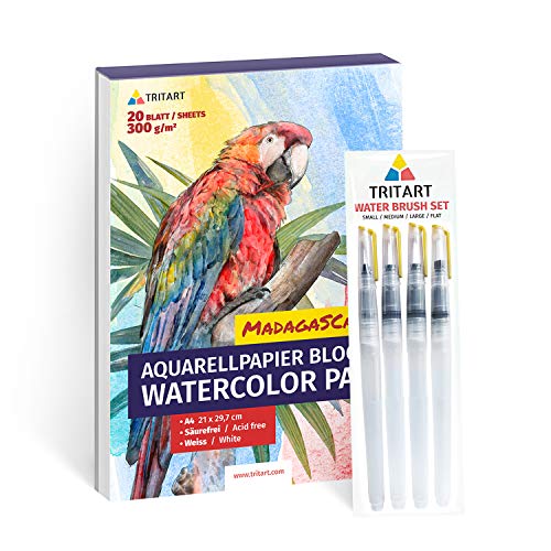 Tritart 4X Wassertankpinsel Set - Wasserpinsel Set mit Wasser Tank für Aquarellfarben - 4 Wassertankpinsel aquarell - Wasserstift Set - Water Brush Pen - Pinsel mit Wassertank von Tritart