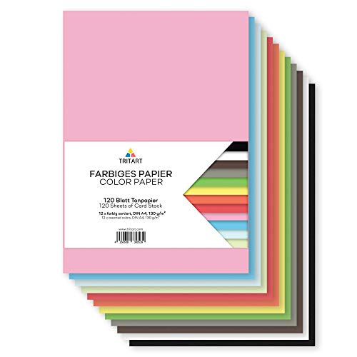 Tritart Tonpapier A4 bunt 130g/m² - 120 Blatt buntes Papier A4 zum Basteln - Bastelpapier Set - Fest und Stabil - Buntpapier Tonzeichenpapier - Farbiges Papier Tritart Tonpapier A4 bunt 130g/m² - 120 Blatt buntes Papier A4 zum Basteln - Bastelpapier Set - Fest und Stabil - Buntpapier Tonzeichenpapier - Farbiges Papier von Tritart