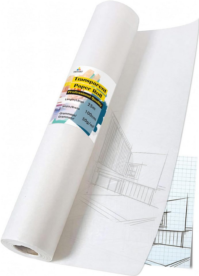 Tritart Transparentpapier Transparentes Papierrolle 100cm x 25m, Transparentpapierrolle 100cm x 25m 50g/m Tritart Transparentpapier Transparentes Papierrolle 100cm x 25m, Transparentpapierrolle 100cm x 25m 50g/m von Tritart