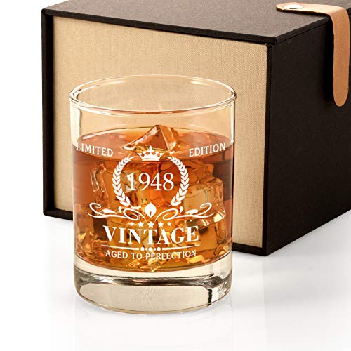 1948 72. Geburtstag Geschenke für Männer, Vintage Whiskey Glas 72 Geburtstagsgeschenke für Vater, Sohn, Ehemann, lustige Geschenkidee zum 72. Geburtstag für Ihn, 72. Geburtstag Party Dekoration von Triwol