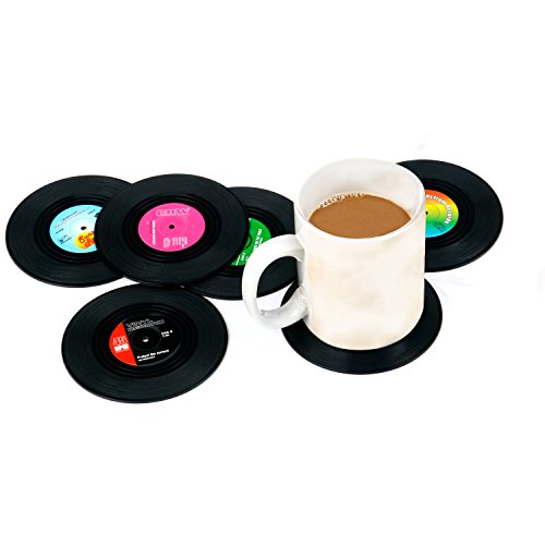TRIXES Set mit 6 Untersetzern für Schallplatten im Retro-Stil – Schutz der Tischplatte – Keine Möbelschäden – Tischunterlage für Schallplatten für heiße und kalte Biergetränke – 10,5 cm von TRIXES