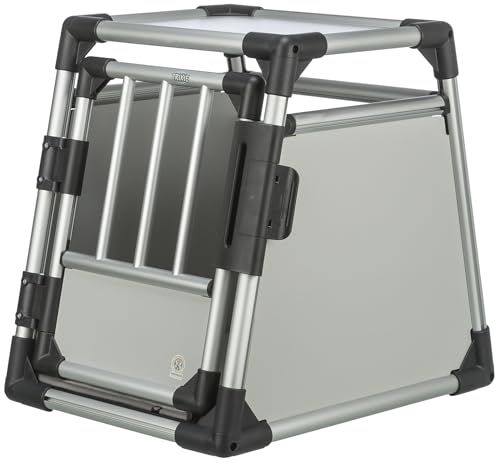 TRIXIE Hunde-Transportbox, Aluminium, S: 48 × 57 × 64 cm, hellgrau/silber, extra stabil, sicher, geräuscharm, mit rutschfester Liegematte, mit Klettleiste am Boden - 39340 von TRIXIE