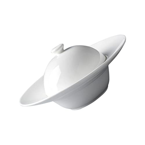 Keramik-Suppenschüsseln mit breitem Rand: 22,9 cm, weiße Keramik, westliche Lebensmittelteller, Geschirr mit Deckel, Porzellan-Nudelteller, Flache Suppenteller for Essen von Trjgtas