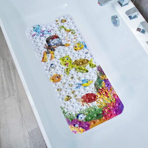Badewannenmatte Kinder 100x40 cm | Badematte rutschfest für Baby & Kinder | Antirutschmatte Badewanne BPA-frei | rutschfeste Badewannen Matte antibakteriell | U-Boot-Abenteuer von Trlyane