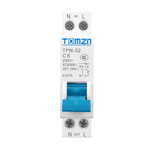 Sicherungsautomat,Leitungsschutzschalter TPN 1P + N Mini Circuit Breaker MCB 6A 10A 16A 20A 25A 32A Din Schiene Montage Miniatur Haushalt Luft Schalter(10A) von TroHollis