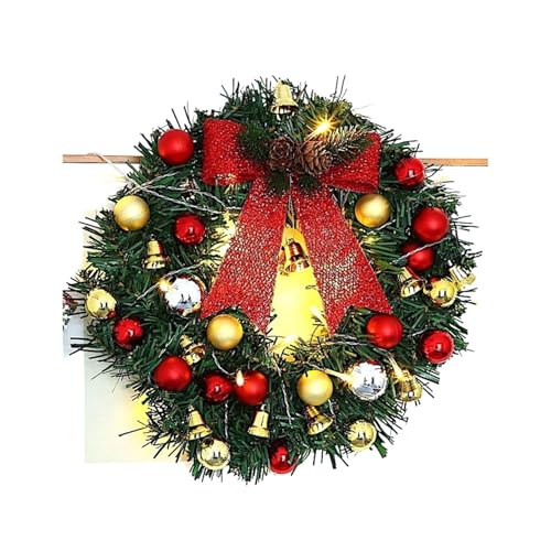 Weihnachtsgirlande,Girlande Weihnachten 1 Stück Weihnachtskranz Mit Lichtern Und Glocken Weihnachtsgirlande Licht String Zweig Lichter for Wohnzimmer Kamin Fenster von TroHollis