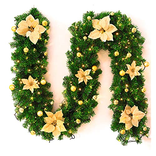 Weihnachtsgirlande,Girlande Weihnachten 1.8/2,7 M Weihnachten Girlande Kranz Künstliche Baum Verzierung Kamin Dekor Weihnachtsdekoration(2.7m Gold) von TroHollis