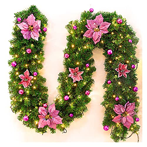 Weihnachtsgirlande,Girlande Weihnachten 1.8/2,7 M Weihnachten Girlande Kranz Künstliche Baum Verzierung Kamin Dekor Weihnachtsdekoration(2.7m pink) von TroHollis
