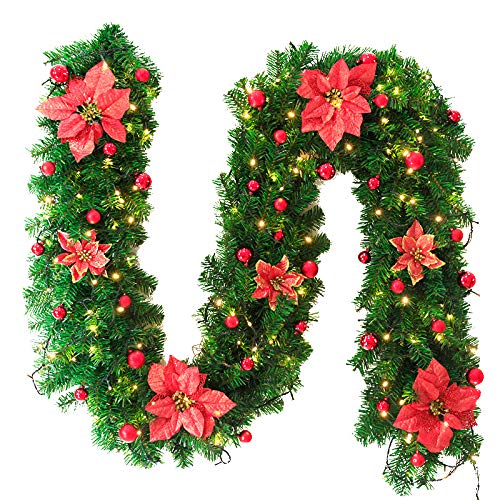 Weihnachtsgirlande,Girlande Weihnachten 1.8/2,7 M Weihnachten Girlande Kranz Künstliche Baum Verzierung Kamin Dekor Weihnachtsdekoration(2.7m red) von TroHollis