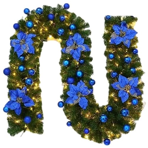 Weihnachtsgirlande,Girlande Weihnachten Weihnachtsdekoration Rattan 2,7 Meter Lichter Kranz Kamin Treppe Baum(Blue) von TroHollis