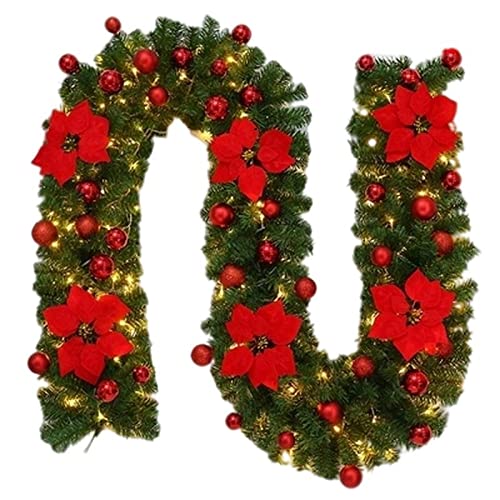 Weihnachtsgirlande,Girlande Weihnachten Weihnachtsdekoration Rattan 2,7 Meter Lichter Kranz Kamin Treppe Baum(Red) von TroHollis