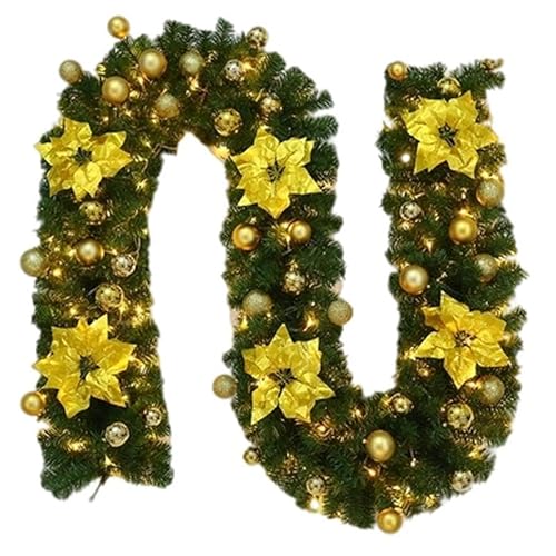 Weihnachtsgirlande,Girlande Weihnachten Weihnachtsdekoration Rattan 2,7 Meter Lichter Kranz Kamin Treppe Baum(Yellow) von TroHollis