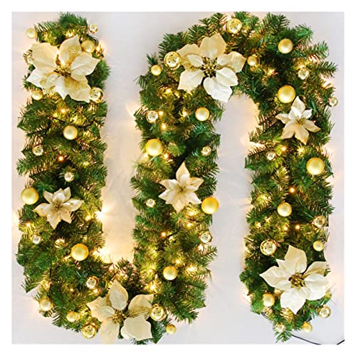Weihnachtsgirlande,Girlande Weihnachten Weihnachtsgirlande mit Lichtern 2,7 Meter Weihnachten beleuchtet Rattan Künstliche Blume Rebe Pflanzen Garten Indoor Gate Wohnkultur(Gold) von TroHollis