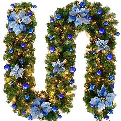 Weihnachtsgirlande,Girlande Weihnachten Weihnachtslichtgirlande 2,7 M Künstliche Weihnachtsbaum Rattan Streifen Dekor Jahr Neue Hochzeit Treppe Korridor Weihnachtslicht(Blue) von TroHollis