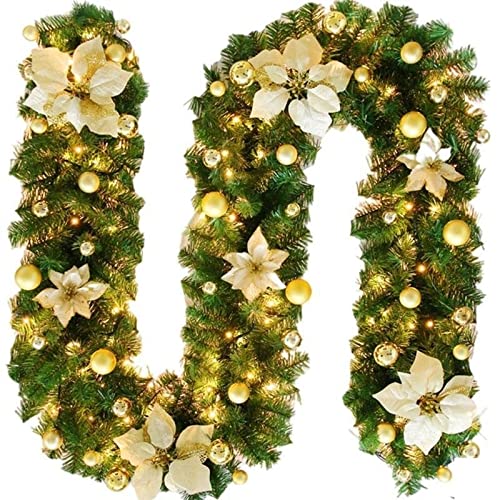 Weihnachtsgirlande,Girlande Weihnachten Weihnachtslichtgirlande 2,7 M Künstliche Weihnachtsbaum Rattan Streifen Dekor Jahr Neue Hochzeit Treppe Korridor Weihnachtslicht(Gold) von TroHollis