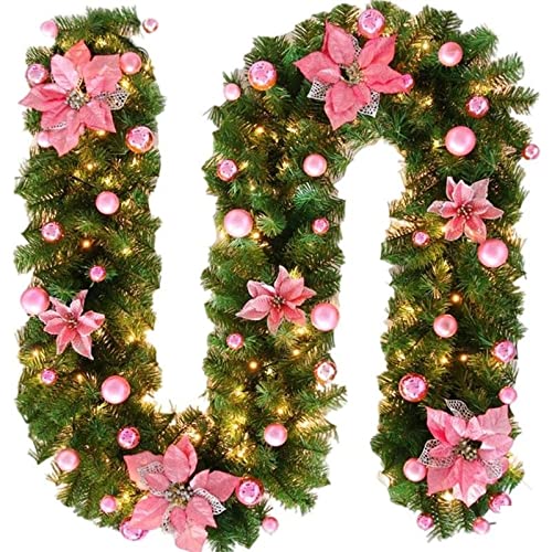 Weihnachtsgirlande,Girlande Weihnachten Weihnachtslichtgirlande 2,7 M Künstliche Weihnachtsbaum Rattan Streifen Dekor Jahr Neue Hochzeit Treppe Korridor Weihnachtslicht(Pink) von TroHollis