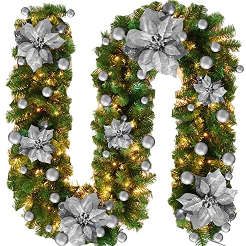 Weihnachtsgirlande,Girlande Weihnachten Weihnachtslichtgirlande 2,7 M Künstliche Weihnachtsbaum Rattan Streifen Dekor Jahr Neue Hochzeit Treppe Korridor Weihnachtslicht(Silver) von TroHollis
