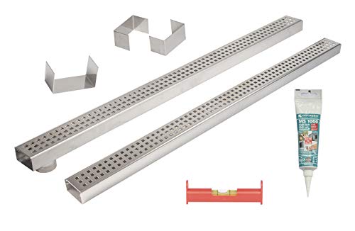 2er Rinnenset Poolrinnen V4A superflach mit 1 Rinne mit Stutzen,1 Rinne geschlossen, 2 Endstücke,1 Verbinder,1 Dichtmittel,1 Schnurwasserwaage von Trobak