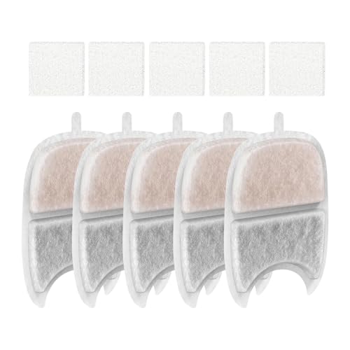 Trochate Katzenbrunnenfilter, 5X Katzenwasserfilter Mit Schwämmen, Dreifach-Filtration Zur Geruchsneutralisation Und Schmutzfilterung von Trochate