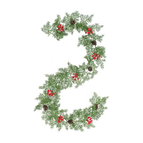 Trochate Kieferngirlande Realistisch | 200 cm Mit Zapfen Rote Beeren Weihnachtsdekoration Kieferngirlande,Wohnzimmer Bauernhaus Kamin Indoor Outdoor Partydekoration von Trochate