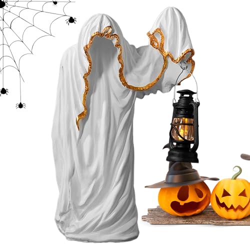 Trochate Laterne - Geist mit Laternen Skulptur,Leuchte Sammlerfigur Grusel Halloween Deko Für Zimmer Wohnzimmer Terrasse Balkon Garten von Trochate