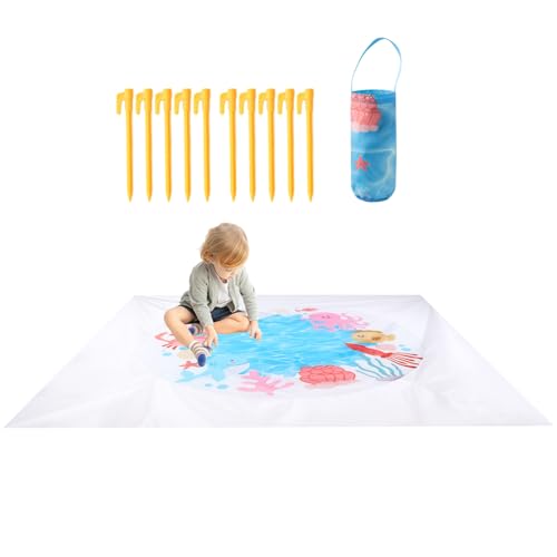 Trochate Strandpfütze,Faltbare Strandmatte Mit Aufbewahrungstasche - 2-in-1 Karikatur Wasserspielzeug Mit Bodenhaken Tragbare Reiseunterlage Für Camping Reisen Garten Urlaub Picknick Familien von Trochate