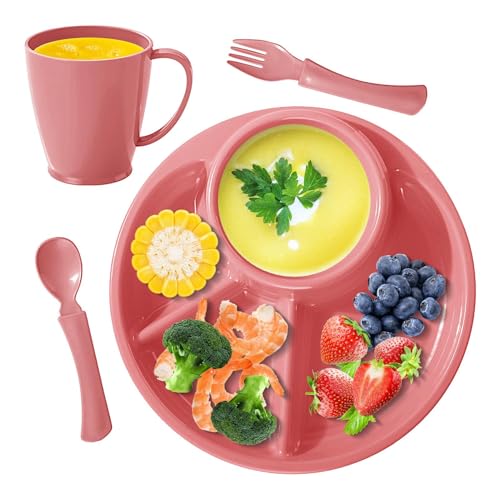 Trochate Unterteilte Teller Für Kinder - Kinder Unterteilte Teller Für Frühstück Abendessen,4-Fach Unterteiltes Ovales Design Mit Besteck Und Trinkbecher Für Obst Fleisch Dessert Getreide Trochate Unterteilte Teller Für Kinder - Kinder Unterteilte Teller Für Frühstück Abendessen,4-Fach Unterteiltes Ovales Design Mit Besteck Und Trinkbecher Für Obst Fleisch Dessert Getreide von Trochate