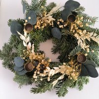 Adventskranz Kerzenleuchter Mit Getrockneten Blumen, Rustikal, Weihnachtsdekoration, Tischdekoration, Grüner Naturschmuck Eukalyptus von TrockenBlumenDekor