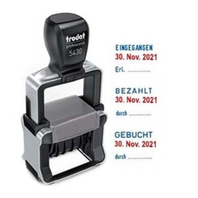 Datumstempel 5430/L, m. beliebigen Text: EINGEGANGEN, BEZAHLT, GEBUCHT,.. von Trodat