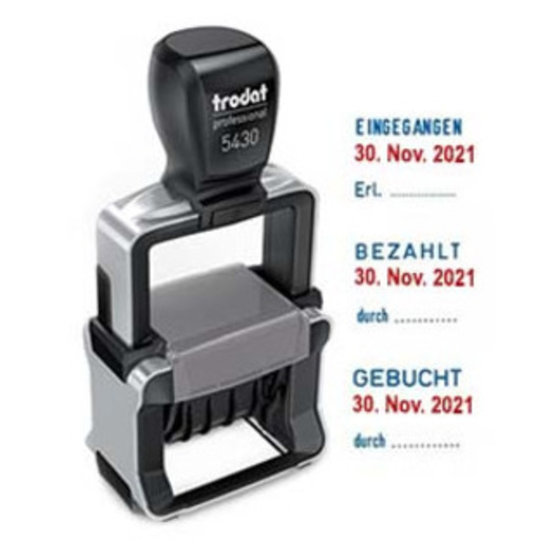 trodat® - Datumstempel 5430/L, m. beliebigen Text: EINGEGANGEN, BEZAHLT, GEBUCHT,.. von Trodat