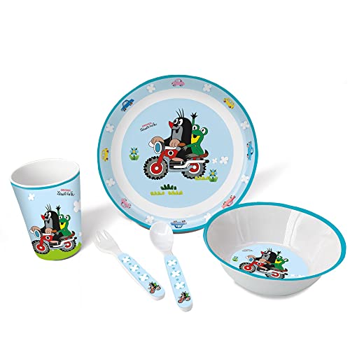 Trötsch Der kleine Maulwurf Kindergeschirr Set Motorrad 5 teilig: aus Melamin mit Geschenkverpackung von TROTSCH