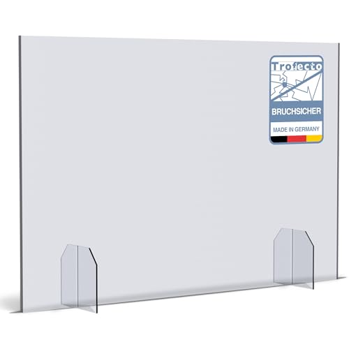 A+H Spuckschutz - Typ 5 - Spuckwand als Husten-/ Nies-/Greif-/Spritzschutz ohne Durchreiche in vielen Größen (Höhe 400mm, Breite 1100mm) von Trofecto