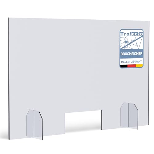 Trofecto Spuckschutz Typ 5 - Spuckwand Schutzwand Schutzscheibe Acrylglas Hustenschutz Niesschutz Spritzschutz mit Durchreiche (Höhe 800mm, Breite 700mm) von Trofecto