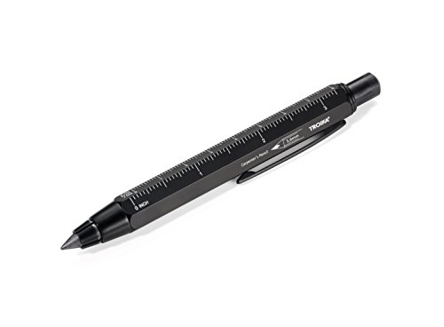 TROIKA ZIMMERMANN 5,6 BLEISTIFT- PEN56/BK -Fallminen-Stift (5,6 mm HB-Mine) - Zentimeter-/Zoll-Lineal - 1:20m/1:50 m Skala - Anspitzer - Messing - lackiert - schwarz - das Original von TROIKA von TROIKA